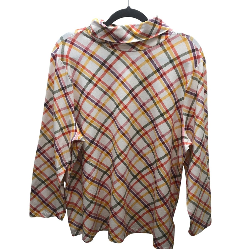 Talbots Shirt Womens 2X Multicolor Plaid‎ Long Sleeve Turtleneck Pullover Plus